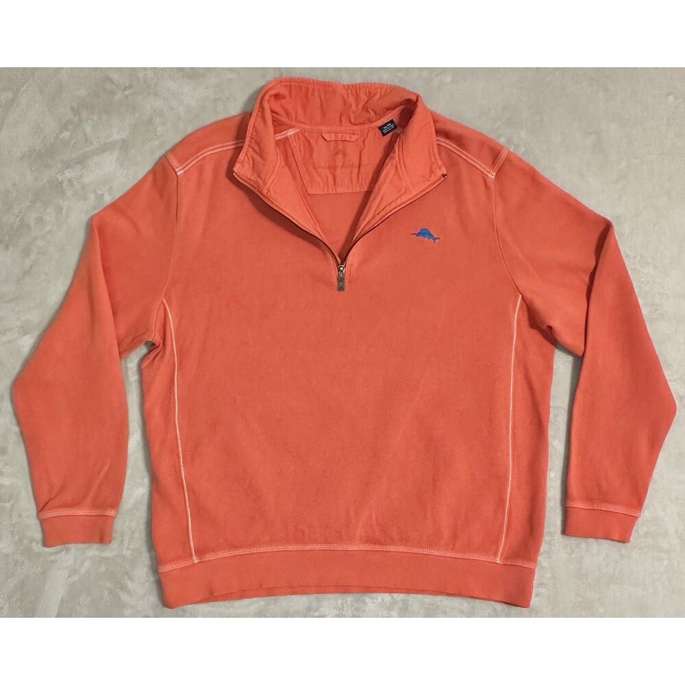 Tommy Bahama 100% Cotton Quarter Zip Sweater Pullover Men's XL Coral Marlin